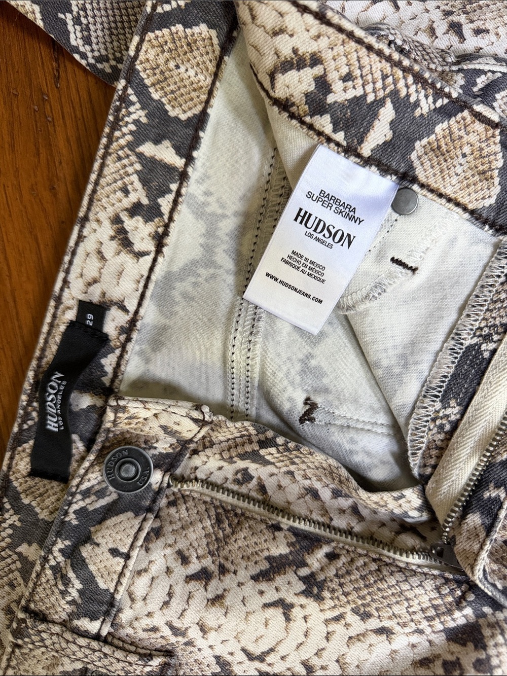 Hudson Jeans Women’s Skinny Snake-Print Jeans in Beige and Black